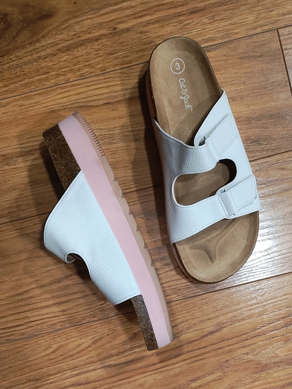 Cat & Jack White Slide Sandals with Pink Midsole